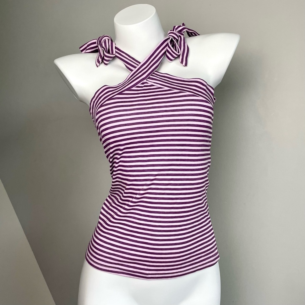 Y2K Striped Purple Halter Top
